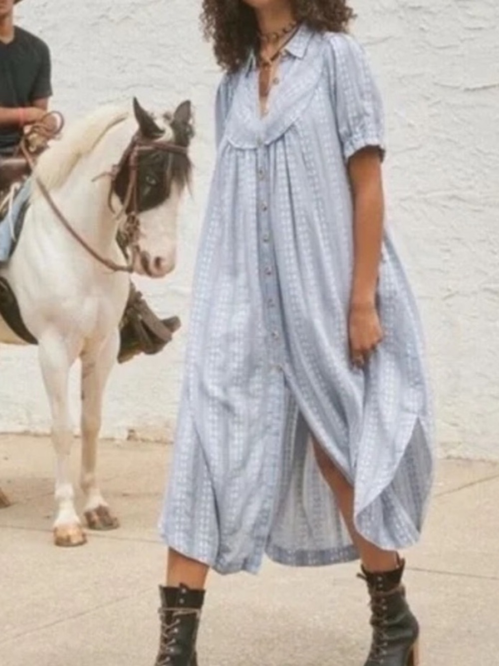 Free People Blue Striped Midi Dress